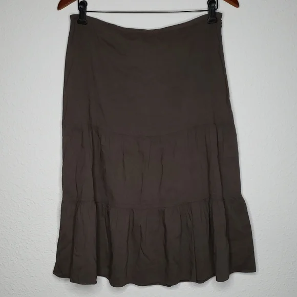 Theory Ellen Linen Blend Tiered Midi Dress Size 4 Brown Neutral Flowy Beachy - Picture 2 of 16
